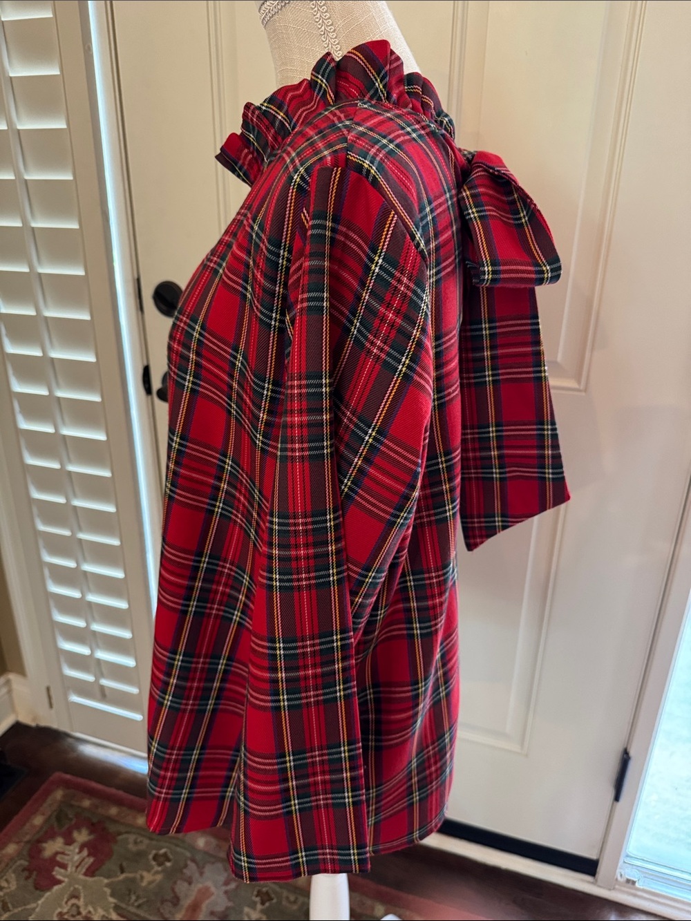 Tartan Red -Sz L- Plaid Bow Back Top - Picture 9 of 13